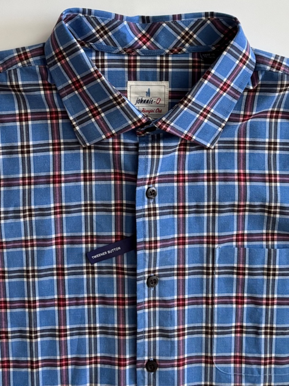 Johnnie-O Shirt Nwt Hangin' Out Wake Blue Check Button Up Shirt XL